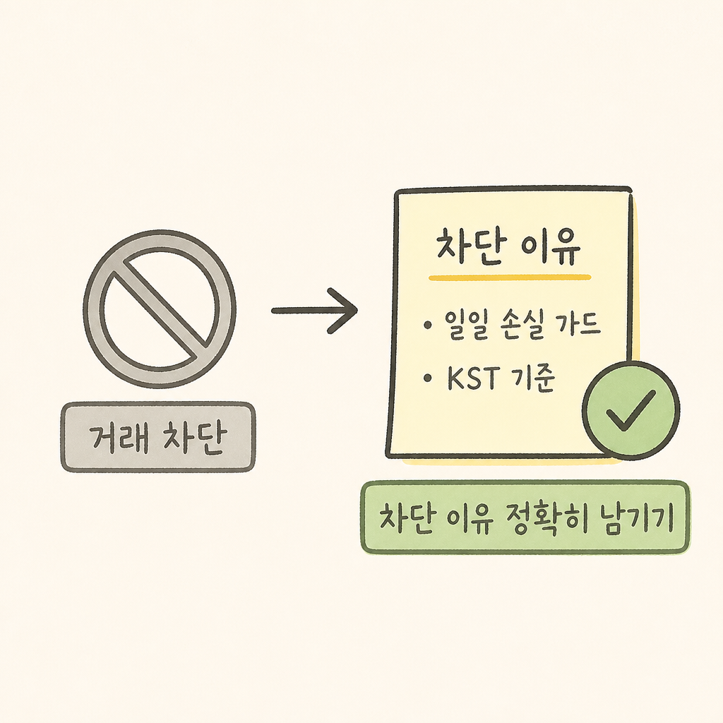거래를 막는 것만으로는 부족했다: 차단 이유를 정확히 남기기의 핵심 문제와 해결 흐름을 보여주는 rio-trading-agent Episode 4 개념 이미지